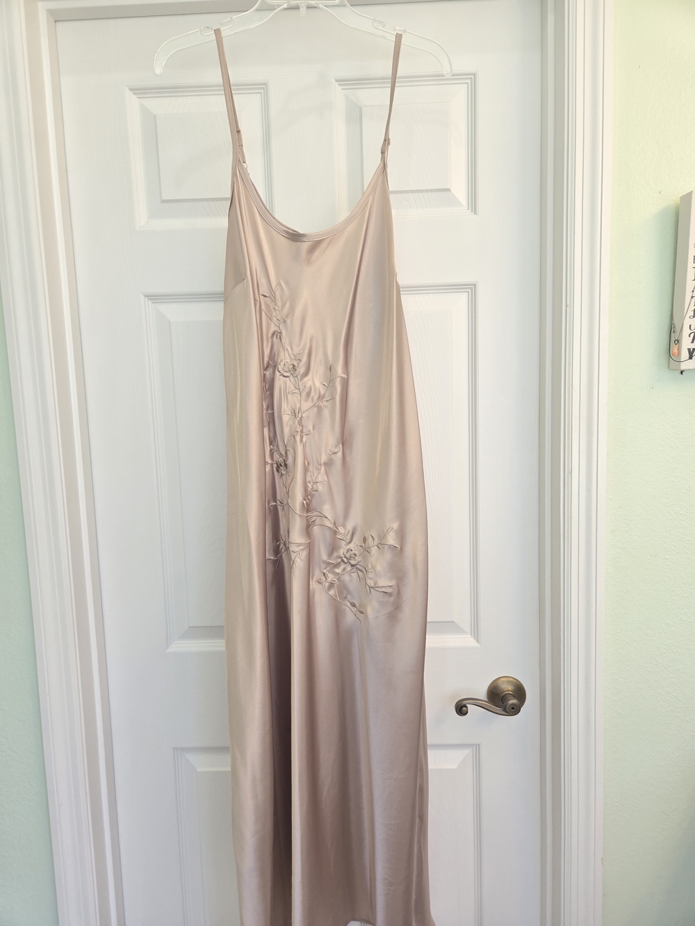 Cabernet Teal Floral Satin Robe with Beige Blush Slip Dress Nightgown Nap Dress - Picture 11 of 12